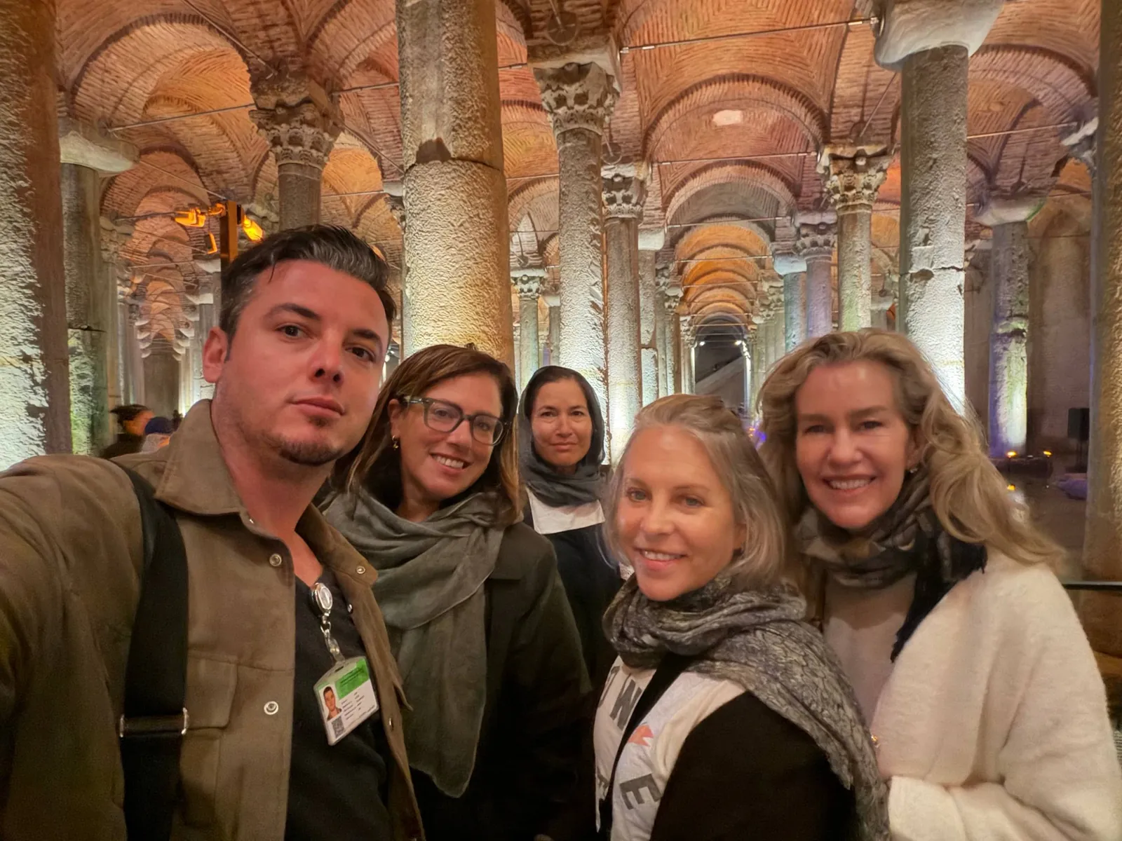 Tour guests among the ancient columns of the Basilica Cistern, Istanbul