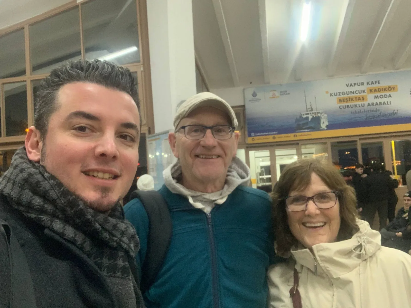Tour guests at the Istanbul ferry terminal before a Bosphorus crossing