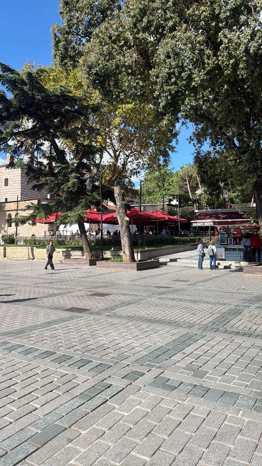 Shaded promenade under the plane trees of Sultanahmet Square, Istanbul