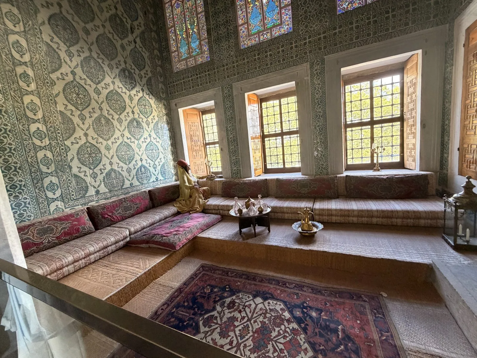 Tiled Ottoman chamber with low sofas inside the Harem of Topkapı Palace, Istanbul